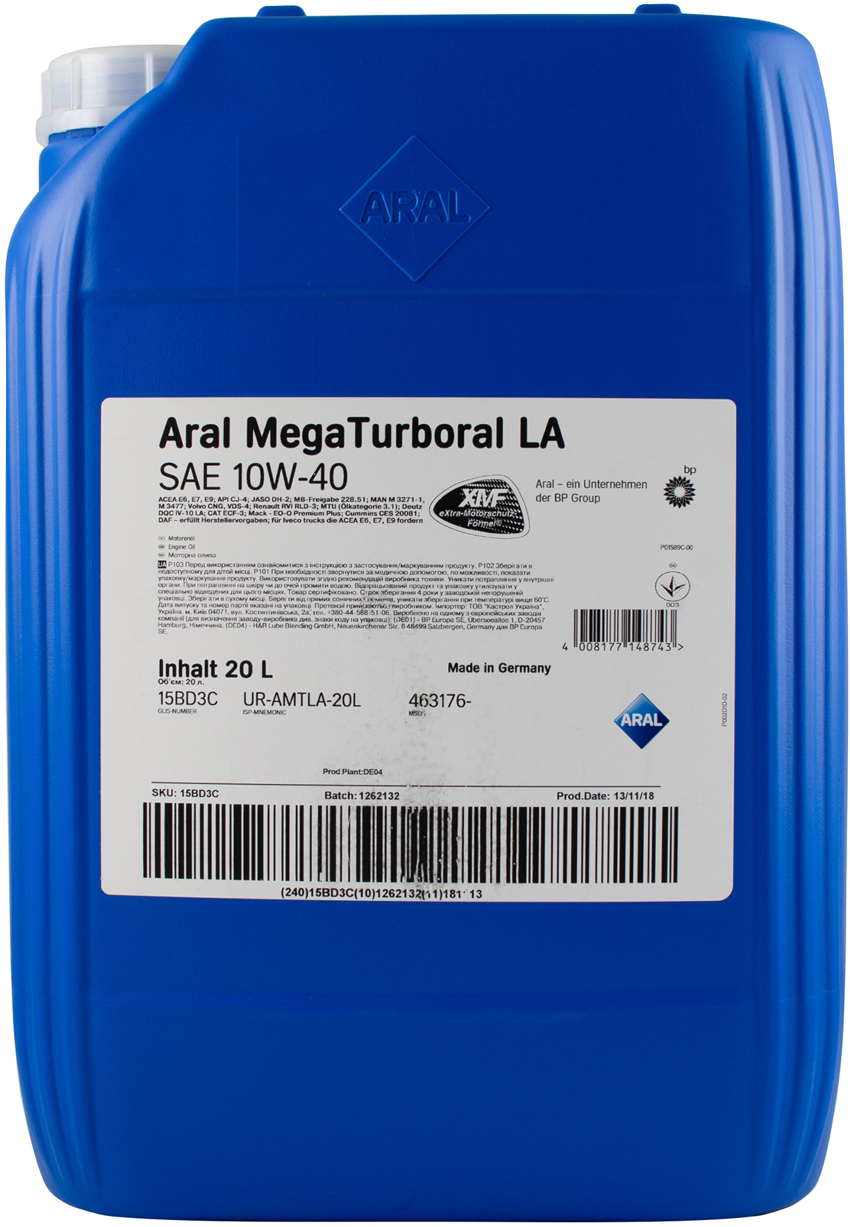 Олива моторна ARAL MegaTurboral LA SAE 10W-40 20 л (14AF38)